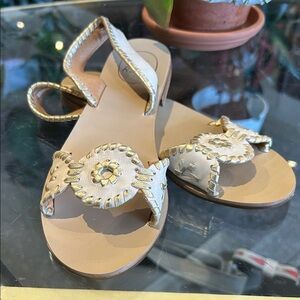 Jack Rogers Leather Liliana Gold and Cream Sandal size 8.